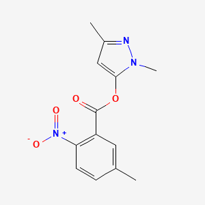 molecular formula C13H13N3O4 B15455838 1,3-Dimethyl-1H-pyrazol-5-yl 5-methyl-2-nitrobenzoate CAS No. 62031-07-6