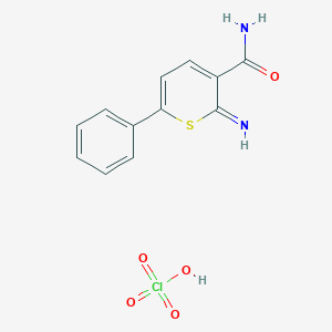 molecular formula C12H11ClN2O5S B15456619 2-Imino-6-phenylthiopyran-3-carboxamide;perchloric acid CAS No. 62090-71-5