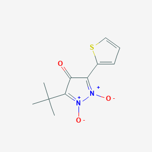 molecular formula C11H12N2O3S B15459650 4H-Pyrazol-4-one, 3-(1,1-dimethylethyl)-5-(2-thienyl)-, 1,2-dioxide CAS No. 61572-57-4