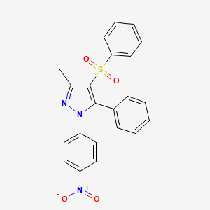 molecular formula C22H17N3O4S B15461301 1H-Pyrazole, 3-methyl-1-(4-nitrophenyl)-5-phenyl-4-(phenylsulfonyl)- CAS No. 61261-97-0