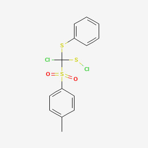 molecular formula C14H12Cl2O2S3 B15464042 1-[Chloro(chlorosulfanyl)(phenylsulfanyl)methanesulfonyl]-4-methylbenzene CAS No. 59534-02-0