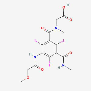 molecular formula C15H16I3N3O6 B15465476 Sarcosine, N-(3-methoxyacetamido-5-methylcarbamoyl-2,4,6-triiodobenzoyl)- CAS No. 57469-58-6