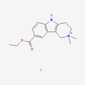 molecular formula C16H21IN2O2 B15473648 1,2,3,4-Tetrahydro-8-carboxy-2,2-dimethyl-5H-pyrido(4,3-b)indolium iodide ethylester CAS No. 40431-46-7