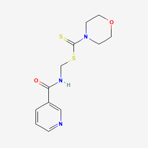 molecular formula C12H15N3O2S2 B15473676 4-Morpholinecarbodithioic acid, nicotinamidomethyl ester CAS No. 38221-45-3