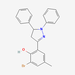 molecular formula C22H19BrN2O B15474152 2-Bromo-6-(1,5-diphenylpyrazolidin-3-ylidene)-4-methylcyclohexa-2,4-dien-1-one CAS No. 37689-58-0