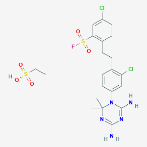 molecular formula C21H26Cl2FN5O5S2 B15476334 5-Chloro-2-[2-[2-chloro-4-(4,6-diamino-2,2-dimethyl-1,3,5-triazin-1-yl)phenyl]ethyl]benzenesulfonyl fluoride;ethanesulfonic acid CAS No. 31368-41-9