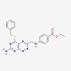 Ethyl 4-(((7-amino-5-(benzylthio)pyrimido[5,4-e][1,2,4]triazin-3-yl)methyl)amino)benzoate