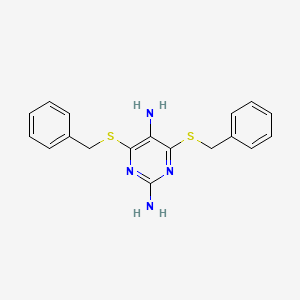 molecular formula C18H18N4S2 B15478295 4,6-bis(Benzylsulfanyl)pyrimidine-2,5-diamine CAS No. 31736-46-6