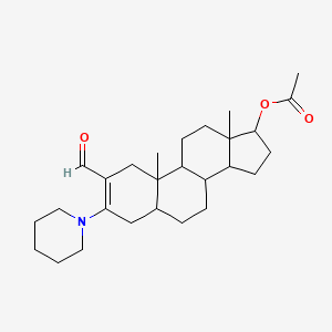 molecular formula C27H41NO3 B15483392 2-Formyl-3-(piperidin-1-yl)androst-2-en-17-yl acetate CAS No. 23330-39-4