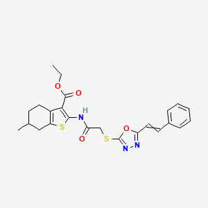 Ethyl 6-methyl-2-(2-{[5-(2-phenylethenyl)-1,3,4-oxadiazol-2-yl]sulfanyl}acetamido)-4,5,6,7-tetrahydro-1-benzothiophene-3-carboxylate