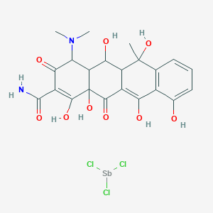 molecular formula C22H24Cl3N2O9Sb B15490582 4-(Dimethylamino)-1,5,6,10,11,12a-hexahydroxy-6-methyl-3,12-dioxo-4,4a,5,5a-tetrahydrotetracene-2-carboxamide;trichlorostibane CAS No. 6625-28-1