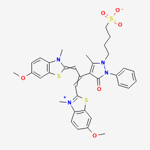 molecular formula C35H36N4O6S3 B15491341 2-(2-(2,3-Dihydro-5-methyl-3-oxo-2-phenyl-1-(4-sulphonatobutyl)-1H-pyrazol-4-yl)-3-(6-methoxy-3-methyl-3H-benzothiazol-2-ylidene)prop-1-enyl)-6-methoxy-3-methylbenzothiazolium CAS No. 2321-65-5