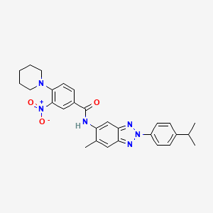 N-{6-Methyl-2-[4-(propan-2-yl)phenyl]-2H-benzotriazol-5-yl}-3-nitro-4-(piperidin-1-yl)benzamide