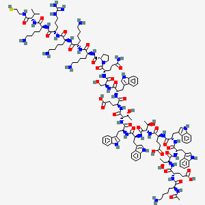 (4S)-4-[[(2S)-2-acetamido-6-aminohexanoyl]amino]-5-[[(2S,3R)-1-[[(2S)-1-[[(2S)-1-[[(2S)-1-[[(2S,3R)-1-[[(2S)-1-[[(2S)-1-[[(2S,3R)-1-[[(2S)-1-[[(2S)-1-[[(2S)-1-[[(2S)-5-amino-1-[(2S)-2-[[(2S)-6-amino-1-[[(2S)-6-amino-1-[[(2S)-6-amino-1-[[(2S)-1-[[(2S)-6-amino-1-[[(2S)-3-methyl-1-oxo-1-(2-sulfanylethylamino)butan-2-yl]amino]-1-oxohexan-2-yl]amino]-5-carbamimidamido-1-oxopentan-2-yl]amino]-1-oxohexan-2-yl]amino]-1-oxohexan-2-yl]amino]-1-oxohexan-2-yl]carbamoyl]pyrrolidin-1-yl]-1,5-dioxopentan-2-yl]amino]-3-hydroxy-1-oxopropan-2-yl]amino]-3-(1H-indol-3-yl)-1-oxopropan-2-yl]amino]-4-carboxy-1-oxobutan-2-yl]amino]-3-hydroxy-1-oxobutan-2-yl]amino]-3-(1H-indol-3-yl)-1-oxopropan-2-yl]amino]-3-(1H-indol-3-yl)-1-oxopropan-2-yl]amino]-3-hydroxy-1-oxobutan-2-yl]amino]-4-carboxy-1-oxobutan-2-yl]amino]-3-(1H-indol-3-yl)-1-oxopropan-2-yl]amino]-3-(1H-indol-3-yl)-1-oxopropan-2-yl]amino]-3-hydroxy-1-oxobutan-2-yl]amino]-5-oxopentanoic acid