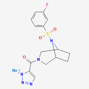 molecular formula C15H15FN5NaO3S B15497462 Sodium;1,2-diaza-3-azanidacyclopenta-1,4-dien-4-yl-[8-(3-fluorophenyl)sulfonyl-3,8-diazabicyclo[3.2.1]octan-3-yl]methanone 