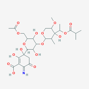 6-o-Acetyl-1-(4-amino-3-carboxy-1-hydroxy-2,5-dioxocyclohex-3-en-1-yl)-1,5-anhydro-3-o-(2-deoxy-2-methyl-4-o-methyl-3-c-{1-[(2-methylpropanoyl)oxy]ethyl}pentopyranosyl)hexitol