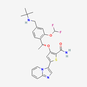 molecular formula C26H28F2N4O3S B15498118 (R)-3-(1-(4-((tert-butylamino)methyl)-2-(difluoromethoxy)phenyl)ethoxy)-5-(imidazo[1,2-a]pyridin-3-yl)thiophene-2-carboxamide 