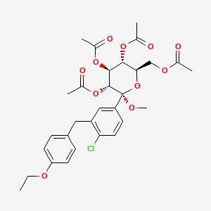 molecular formula C30H35ClO11 B15500394 (2S,3R,4S,5R,6R)-6-(Acetoxymethyl)-2-(4-chloro-3-(4-ethoxybenzyl)phenyl)-2-methoxytetrahydro-2H-pyran-3,4,5-triyl triacetate 