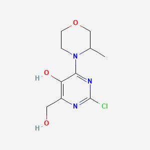 molecular formula C10H14ClN3O3 B15500997 2-chloro-4-(hydroxymethyl)-6-[(3R)-3-methylmorpholin-4-yl]pyrimidin-5-ol 