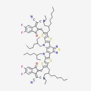 molecular formula C84H90F4N8O2S5 B15501547 2-[2-[[8,22-Bis(2-butyloctyl)-23-[[1-(dicyanomethylidene)-5,6-difluoro-3-oxoinden-2-ylidene]methyl]-3,27-bis(2-ethylhexyl)-6,10,15,20,24-pentathia-3,14,16,27-tetrazaoctacyclo[16.9.0.02,12.04,11.05,9.013,17.019,26.021,25]heptacosa-1(18),2(12),4(11),5(9),7,13,16,19(26),21(25),22-decaen-7-yl]methylidene]-5,6-difluoro-3-oxoinden-1-ylidene]propanedinitrile 