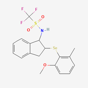 molecular formula C18H18F3NO3SSe B15501564 1,1,1-trifluoro-N-[2-(2-methoxy-6-methylphenyl)selanyl-2,3-dihydro-1H-inden-1-yl]methanesulfonamide 