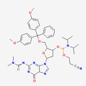 molecular formula C43H53N8O7P B15502244 N4-(Dimethylamino)methylene)-5\'-O-(dimethoxytrityl)-2\'-deoxyguanosine-3\'-N,N-diisopropyl (cyanoethyl) phosphoramidite 