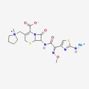 Sodium;7-[[2-(2-azanidyl-1,3-thiazol-4-yl)-2-methoxyiminoacetyl]amino]-3-[(1-methylpyrrolidin-1-ium-1-yl)methyl]-8-oxo-5-thia-1-azabicyclo[4.2.0]oct-2-ene-2-carboxylate