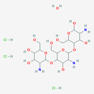 5-Amino-6-[5-amino-6-[5-amino-4,6-dihydroxy-2-(hydroxymethyl)oxan-3-yl]oxy-4-hydroxy-2-(hydroxymethyl)oxan-3-yl]oxy-2-(hydroxymethyl)oxane-3,4-diol;hydrate;trihydrochloride