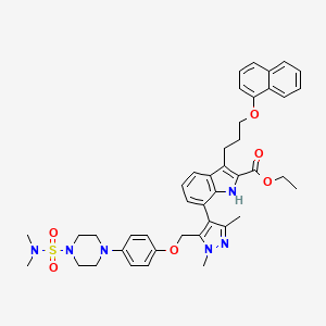 molecular formula C42H48N6O6S B15505698 Ethyl 7-(5-((4-(4-(N,N-dimethylsulfamoyl)piperazin-1-yl)phenoxy)methyl)-1,3-dimethyl-1H-pyrazol-4-yl)-3-(3-(naphthalen-1-yloxy)propyl)-1H-indole-2-carboxylate 