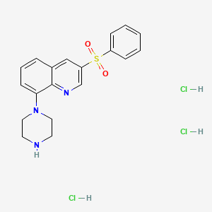 molecular formula C19H22Cl3N3O2S B15506156 3-(benzenesulfonyl)-8-piperazin-1-ylquinoline;trihydrochloride 