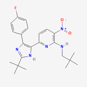 molecular formula C23H28FN5O2 B15507177 6-[2-tert-butyl-4-(4-fluorophenyl)-1H-imidazol-5-yl]-N-(2,2-dimethylpropyl)-3-nitropyridin-2-amine 