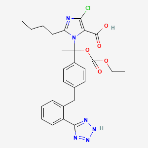 molecular formula C27H29ClN6O5 B15507443 2-butyl-5-chloro-3-[1-ethoxycarbonyloxy-1-[4-[[2-(2H-tetrazol-5-yl)phenyl]methyl]phenyl]ethyl]imidazole-4-carboxylic acid 