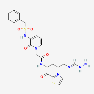 molecular formula C23H27N7O5S2 B15507643 1(2H)-Pyridineacetamide, N-[(1S)-4-[(aminoiminomethyl)amino]-1-(2-thiazolylcarbonyl)butyl]-2-oxo-3-[[(phenylmethyl)sulfonyl]amino]- 