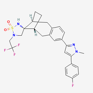 molecular formula C26H26F4N4O2S B15507794 Spiro[6,9-methanobenzocyclooctene-11,3'-[1,2,5]thiadiazolidine], 2-[5-(4-fluorophenyl)-1-methyl-1H-pyrazol-3-yl]-5,6,7,8,9,10-hexahydro-5'-(2,2,2-trifluoroethyl)-, 1',1'-dioxide, (3'R,6S,9R)- 