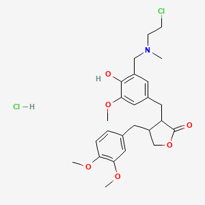 3-[[3-[[2-Chloroethyl(methyl)amino]methyl]-4-hydroxy-5-methoxyphenyl]methyl]-4-[(3,4-dimethoxyphenyl)methyl]oxolan-2-one;hydrochloride