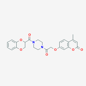 molecular formula C25H24N2O7 B15508770 7-(2-(4-(2,3-dihydrobenzo[b][1,4]dioxine-2-carbonyl)piperazin-1-yl)-2-oxoethoxy)-4-methyl-2H-chromen-2-one 