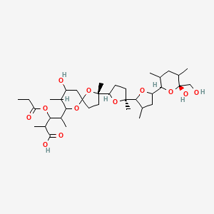 molecular formula C37H62O12 B15508854 4-[(2S)-7-hydroxy-2-[(5S)-5-[5-[(6R)-6-hydroxy-6-(hydroxymethyl)-3,5-dimethyloxan-2-yl]-3-methyloxolan-2-yl]-5-methyloxolan-2-yl]-2,8-dimethyl-1,10-dioxaspiro[4.5]decan-9-yl]-2-methyl-3-propanoyloxypentanoic acid 