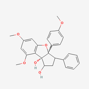 molecular formula C26H26O6 B15508944 (3aR,8bS)-6,8-dimethoxy-3a-(4-methoxyphenyl)-3-phenyl-2,3-dihydro-1H-cyclopenta[b][1]benzofuran-1,8b-diol 