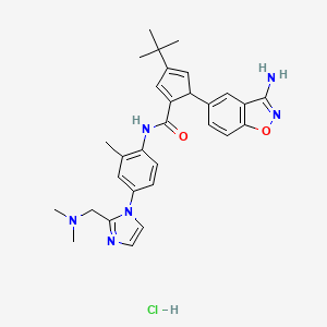 5-(3-amino-1,2-benzoxazol-5-yl)-3-tert-butyl-N-[4-[2-[(dimethylamino)methyl]imidazol-1-yl]-2-methylphenyl]cyclopenta-1,3-diene-1-carboxamide;hydrochloride