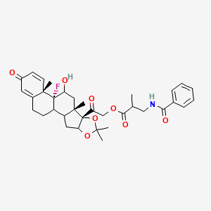 [2-[(8S,9S,12R,13S)-12-fluoro-11-hydroxy-6,6,9,13-tetramethyl-16-oxo-5,7-dioxapentacyclo[10.8.0.02,9.04,8.013,18]icosa-14,17-dien-8-yl]-2-oxoethyl] 3-benzamido-2-methylpropanoate