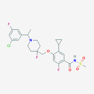 molecular formula C25H28ClF3N2O4S B15510540 Benzamide, 4-[[1-[1-(3-chloro-5-fluorophenyl)ethyl]-4-fluoro-4-piperidinyl]methoxy]-5-cyclopropyl-2-fluoro-N-(methylsulfonyl)- 