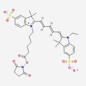 molecular formula C37H42KN3O10S2 B15514925 Cyanine 5 Monofunctional Hexanoic Acid Dye, Succinimidyl Ester, Potassium Salt 