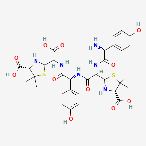 molecular formula C32H40N6O11S2 B15523701 (4S)-2-[1-[[(2R)-2-amino-2-(4-hydroxyphenyl)acetyl]amino]-2-[[(1R)-2-[[carboxy-[(4S)-4-carboxy-5,5-dimethyl-1,3-thiazolidin-2-yl]methyl]amino]-1-(4-hydroxyphenyl)-2-oxoethyl]amino]-2-oxoethyl]-5,5-dimethyl-1,3-thiazolidine-4-carboxylic acid 