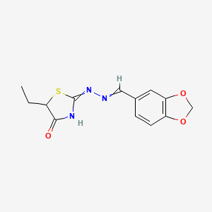 molecular formula C13H13N3O3S B15524759 2-(2-(Benzo[d][1,3]dioxol-5-ylmethylene)hydrazinyl)-5-ethylthiazol-4(5H)-one 