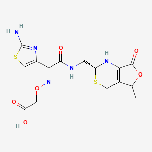 molecular formula C15H17N5O6S2 B15524858 2-(((E)-(1-(2-Aminothiazol-4-yl)-2-((((2R)-5-methyl-7-oxo-2,4,5,7-tetrahydro-1H-furo[3,4-d][1,3]thiazin-2-yl)methyl)amino)-2-oxoethylidene)amino)oxy)acetic acid 