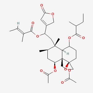 molecular formula C34H48O11 B15526433 [(4R,4aR,5S,7R,8S,8aR)-5-acetyloxy-4a-(acetyloxymethyl)-7,8-dimethyl-8-[2-[(E)-2-methylbut-2-enoyl]oxy-2-(5-oxo-2H-furan-3-yl)ethyl]spiro[2,3,5,6,7,8a-hexahydro-1H-naphthalene-4,2'-oxirane]-1-yl] 2-methylbutanoate 