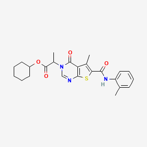 molecular formula C24H27N3O4S B15528354 cyclohexyl 2-(5-methyl-4-oxo-6-(o-tolylcarbamoyl)thieno[2,3-d]pyrimidin-3(4H)-yl)propanoate 