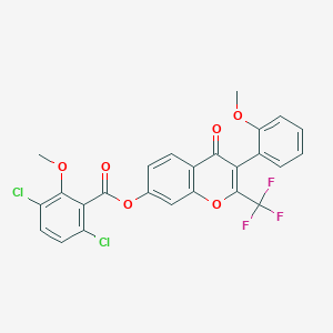 3-(2-methoxyphenyl)-4-oxo-2-(trifluoromethyl)-4H-chromen-7-yl 3,6-dichloro-2-methoxybenzoate