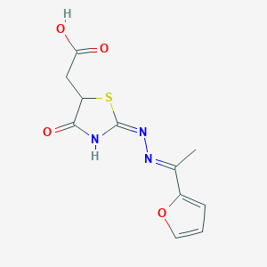 [(2E)-2-{(2E)-[1-(furan-2-yl)ethylidene]hydrazinylidene}-4-hydroxy-2,5-dihydro-1,3-thiazol-5-yl]acetic acid