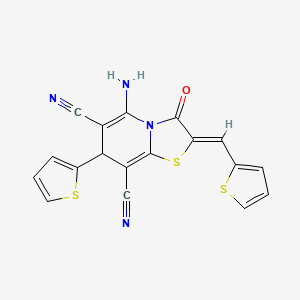 (2Z)-5-amino-3-oxo-7-(thiophen-2-yl)-2-(thiophen-2-ylmethylidene)-2,3-dihydro-7H-[1,3]thiazolo[3,2-a]pyridine-6,8-dicarbonitrile